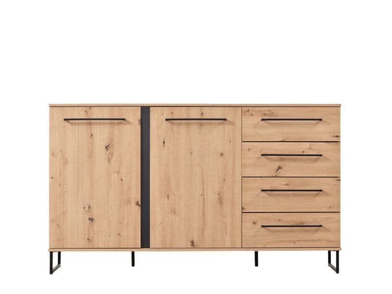 Oak Effect 2-Door 4-Drawer Sideboard