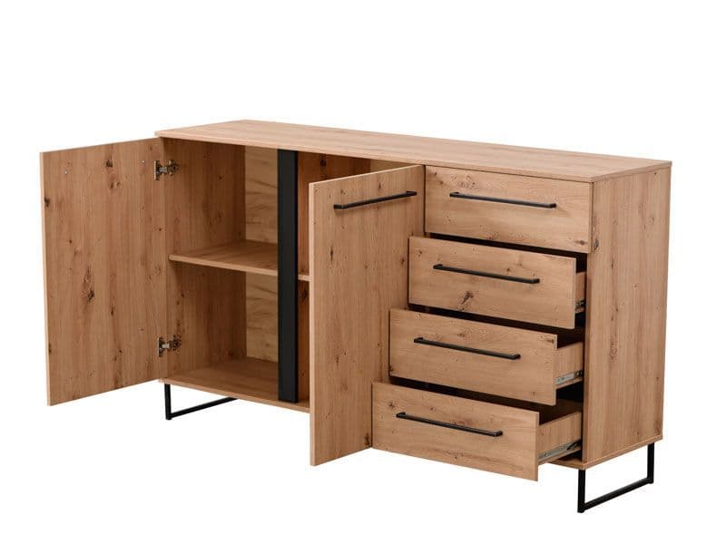 Oak Effect 2-Door 4-Drawer Sideboard