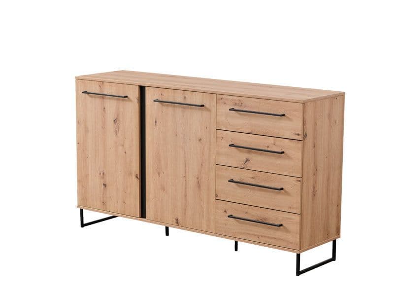 Oak Effect 2-Door 4-Drawer Sideboard