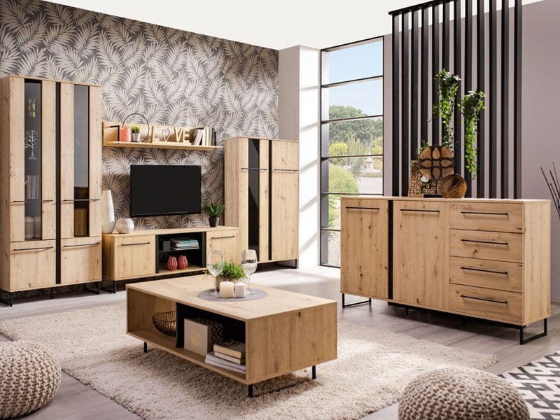 Oak Effect 2-Door 4-Drawer Sideboard