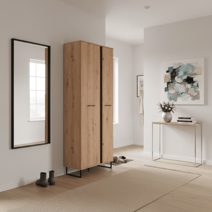 Oak Effect Tall Slim 2-Door Wardrobe