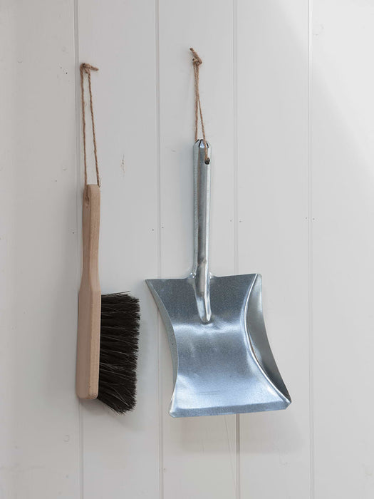 Galvanised Dustpan with Wooden Brush