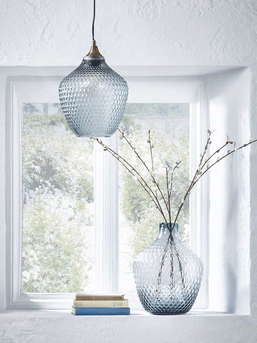 Embossed Glass Pendant - Blue Grey