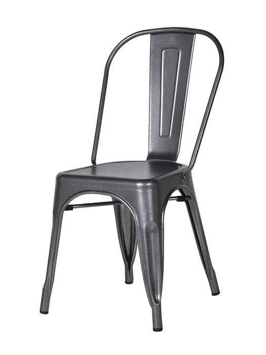 Two Grey Hammered Metal Chairs