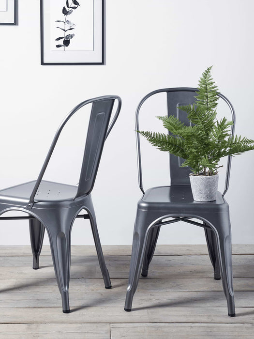Two Grey Hammered Metal Chairs
