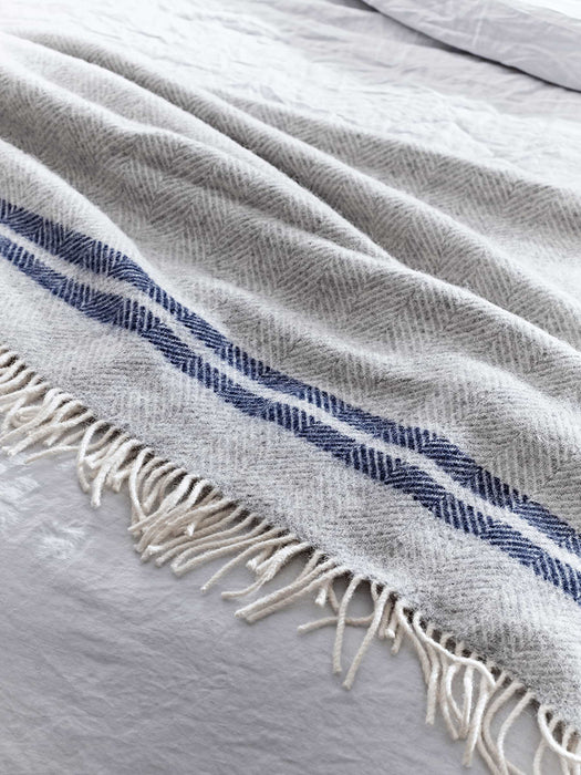 Soft Wool Throw - Blue French Stripe