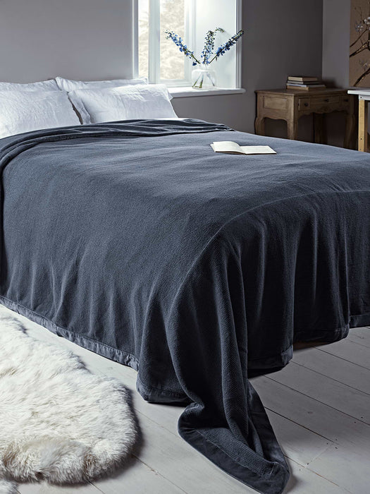 Waffle & Velvet Bedspread - Blue