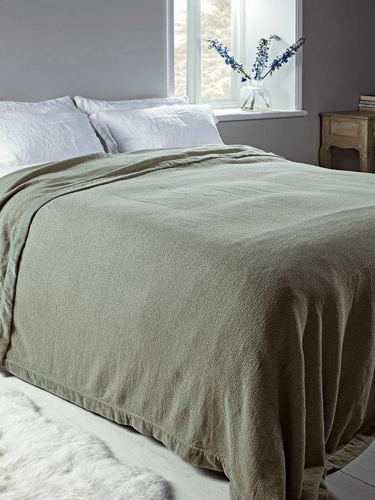 Waffle & Velvet Bedspread - Sage