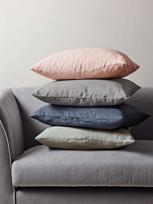 Buttoned Linen Cushion - Dove Grey