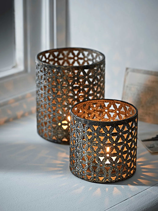 Two Verdigris Filigree Lanterns