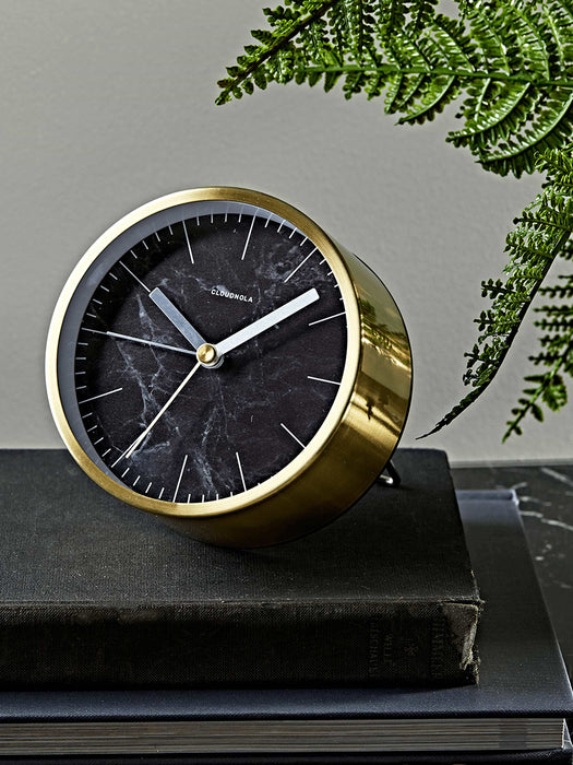 Black Marble & Brass Alarm Clock