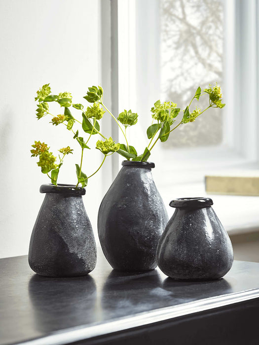 Three Charcoal Frosted Glass Bud Vases