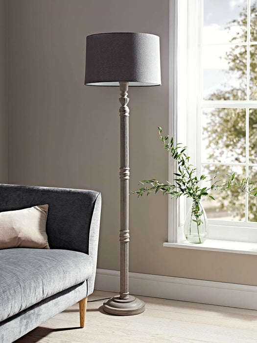 Grey Carved Wood Floor Lamp