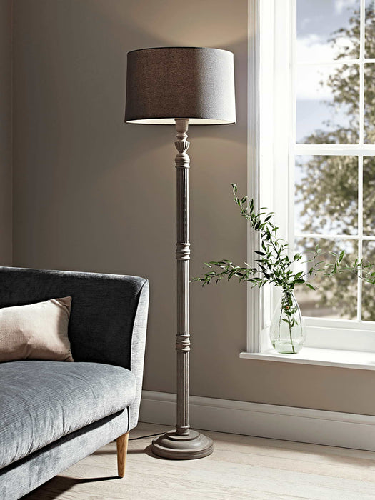 Grey Carved Wood Floor Lamp