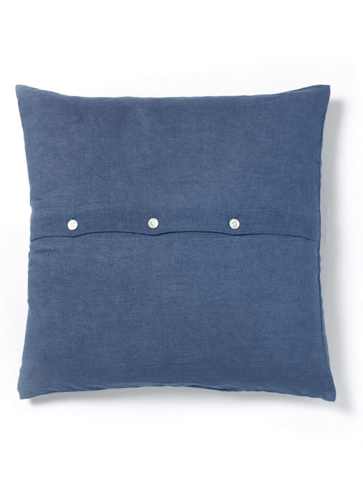 Buttoned Linen Cushion - Blue
