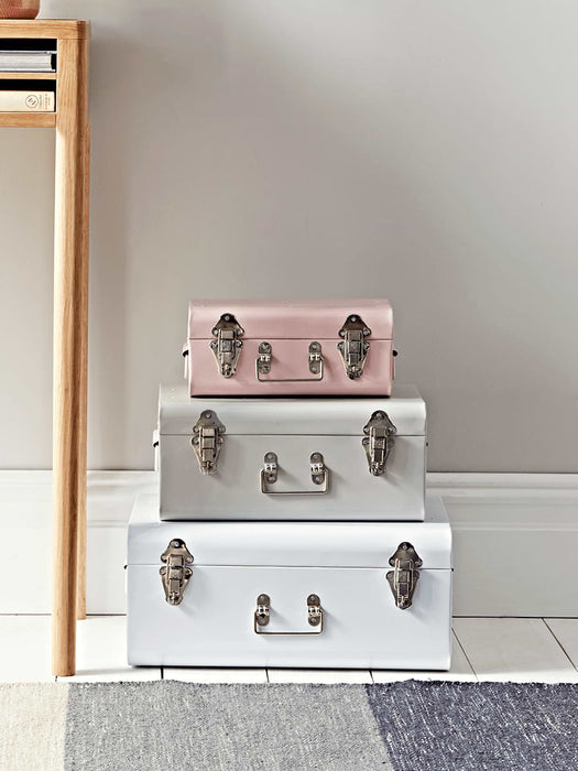 Three Metal Trunks - White, Putty & Blush