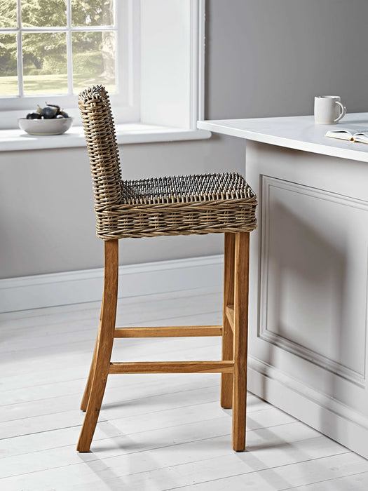 Teak & Rattan High Stool