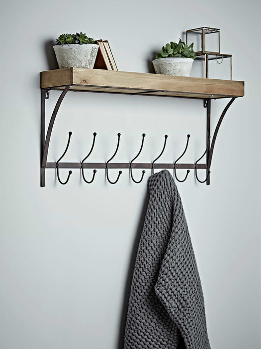 Rustic Wooden Shelf with Hooks
