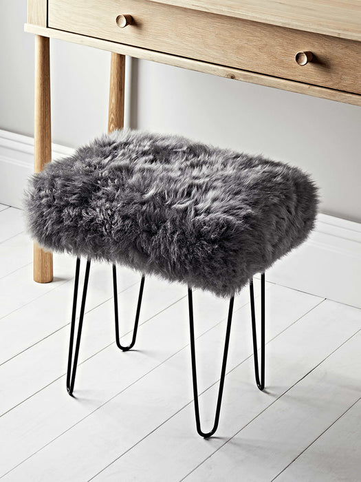Sheepskin & Iron Dressing Table Stool - Slate Grey