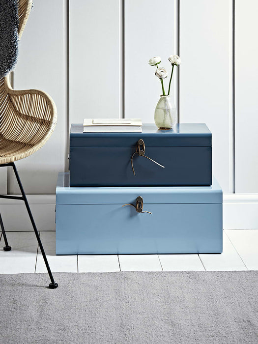 Two Metal Trunks - Light and Dark Blue