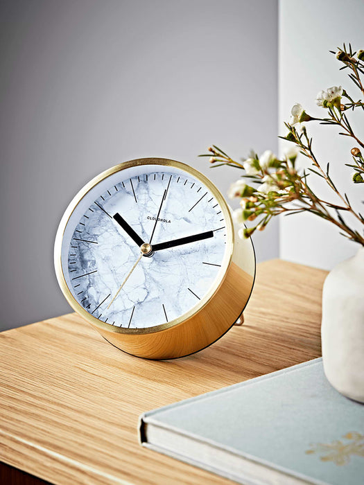 White Marble & Brass Alarm Clock