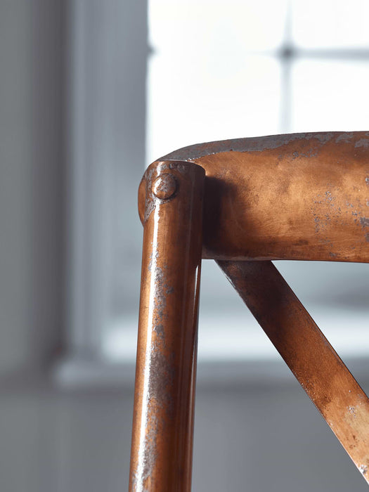 Industrial Cross Back Stool - Antique Copper