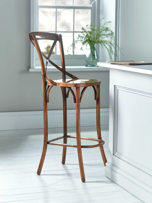Industrial Cross Back Stool - Antique Copper