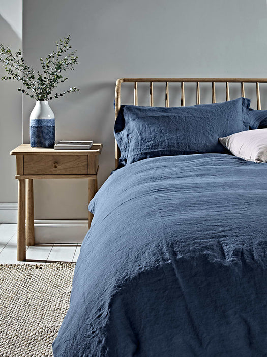 Washed Linen Fitted Sheet Double - Blue