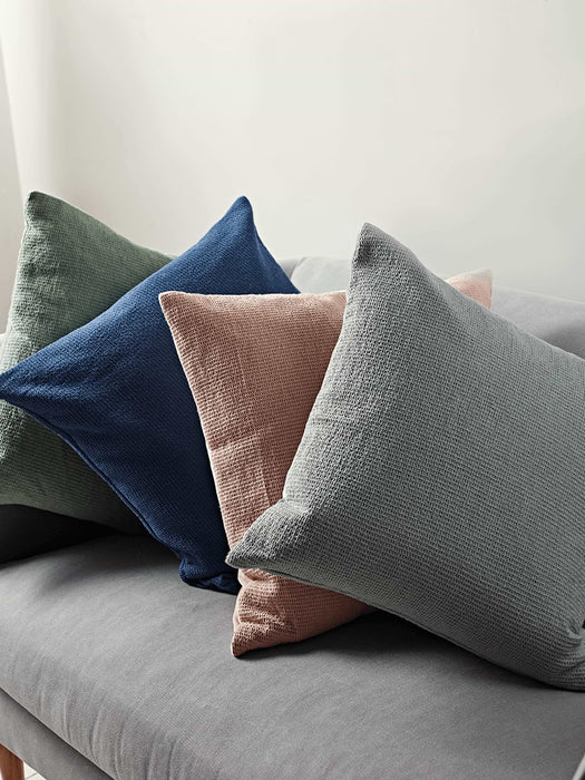Waffle & Velvet Cushion - Blue