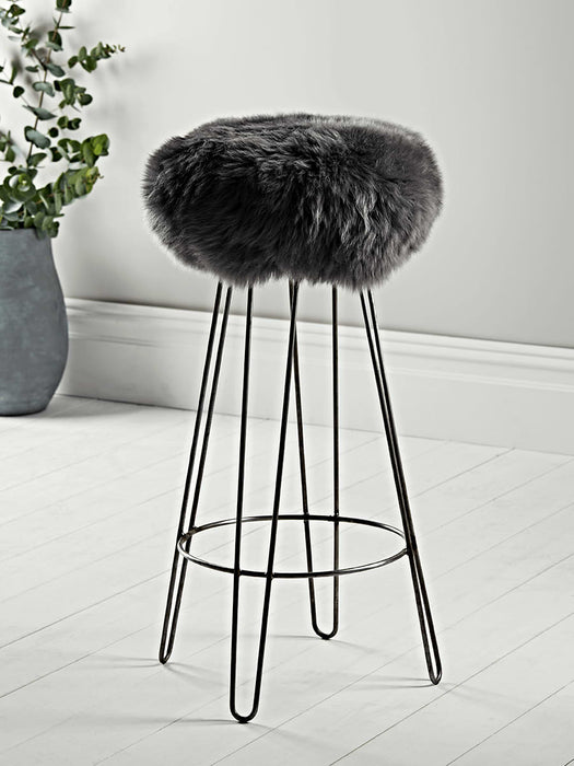 Sheepskin Bar Stool - Slate Grey