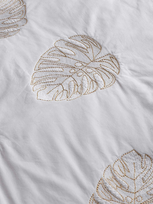 Embroidered Monstera Leaf Bedspread