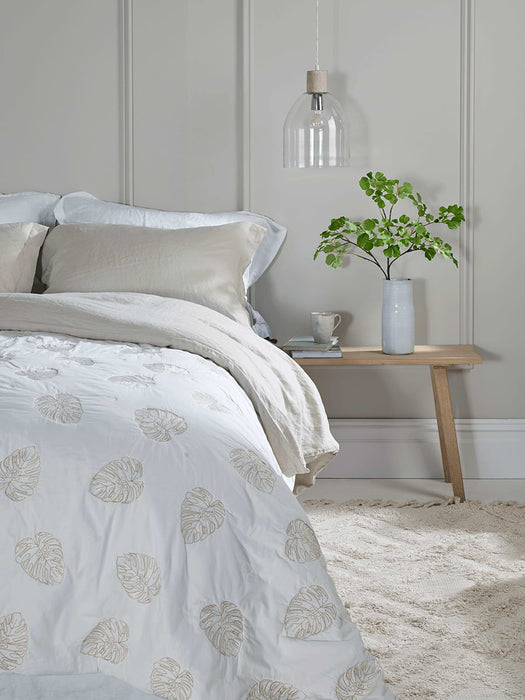 Embroidered Monstera Leaf Bedspread