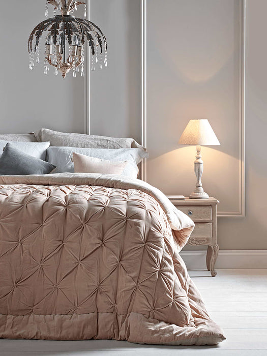 Pin-Tucked Velvet & Linen Kingsize Quilt - Blush