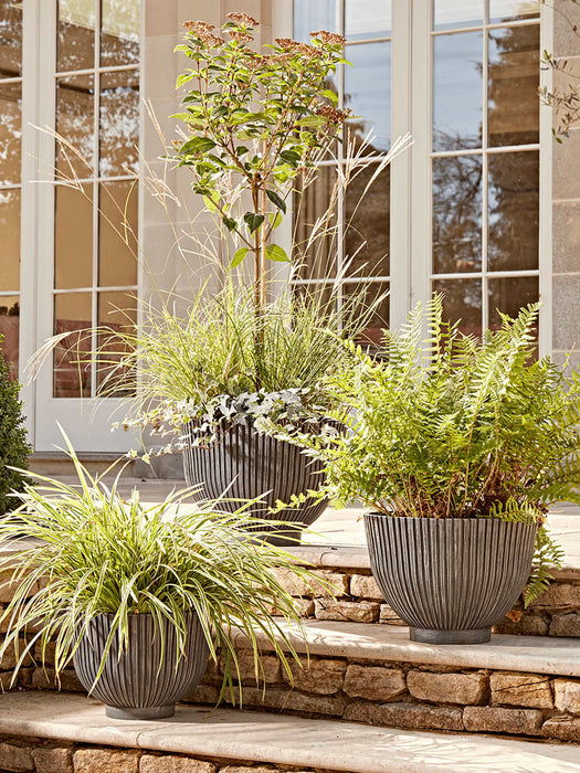 Three Grey Ribbed Frostproof Planters