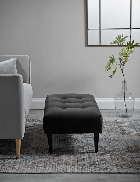 Small Marlborough Ottoman Slate Cotton Velvet