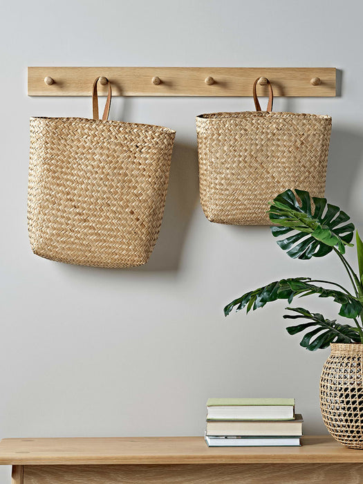 Two Leather & Seagrass Hanging Baskets