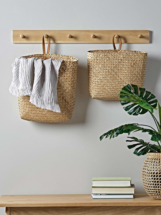 Two Leather & Seagrass Hanging Baskets