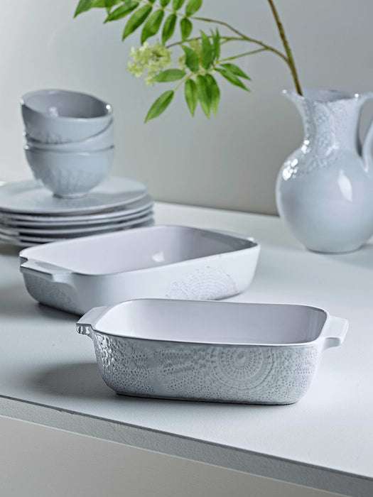 Two Embossed Lace Oven Dishes