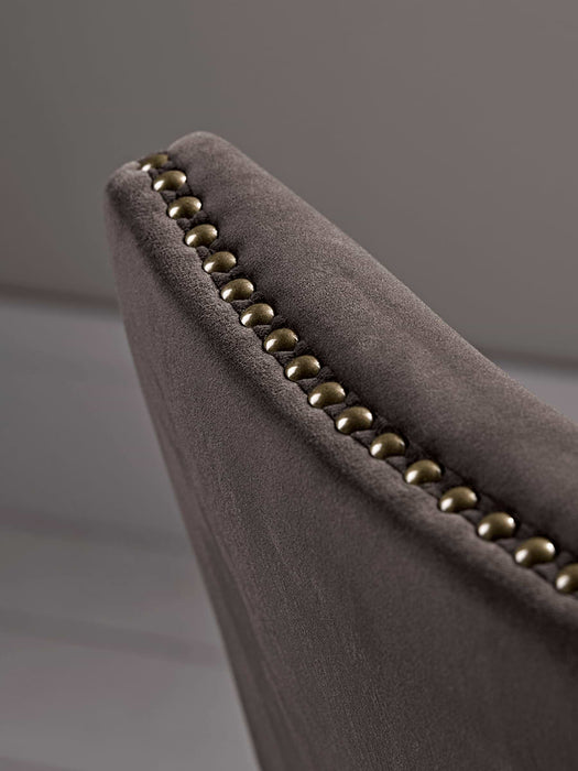 Two Studded Velvet Dining Chairs - Grey Velvet