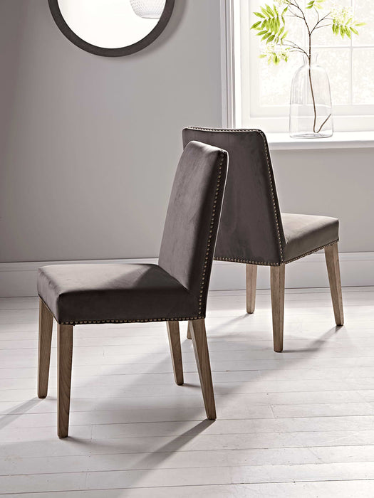 Two Studded Velvet Dining Chairs - Grey Velvet