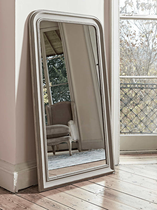 Distressed Grey Beaded Edge Full Length Mirror