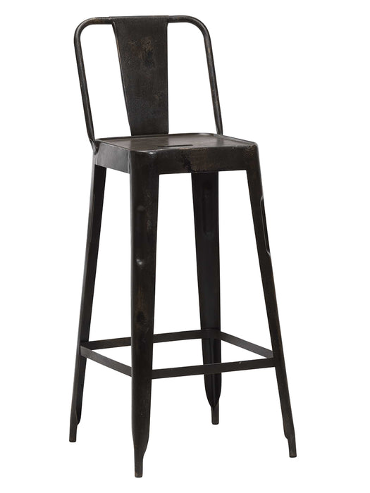 Antiqued Metal Backed High Stool