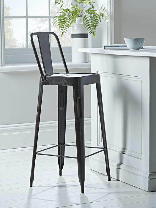 Antiqued Metal Backed High Stool