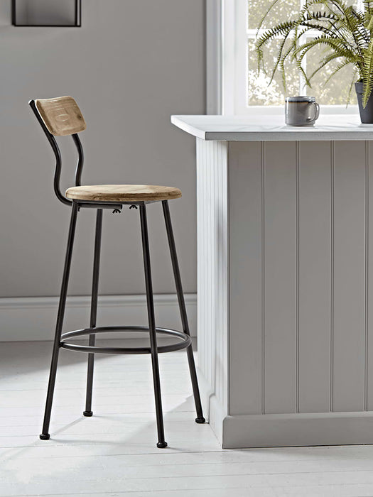 Wood & Metal Backed High Stool