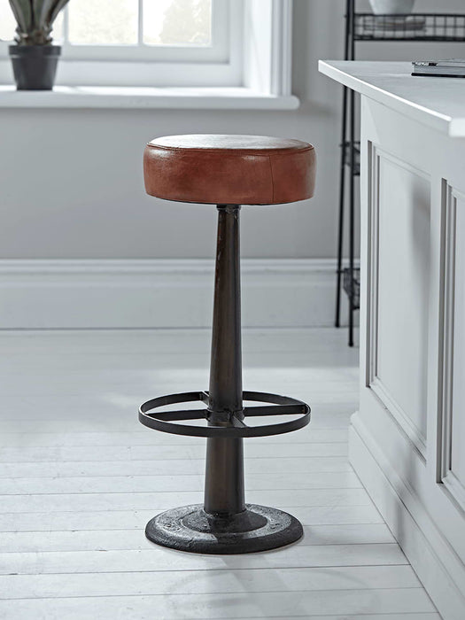 Round Leather High Stool