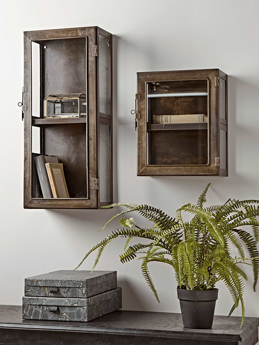 Antiqued Metal Wall Cabinet - Large