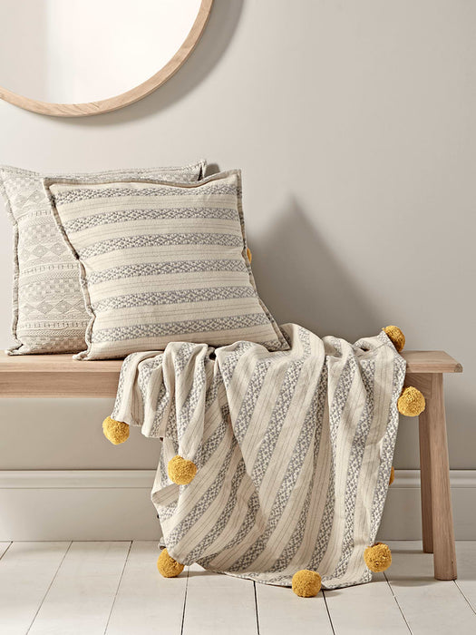 Ciro Pom Pom Throw - Grey & Mustard