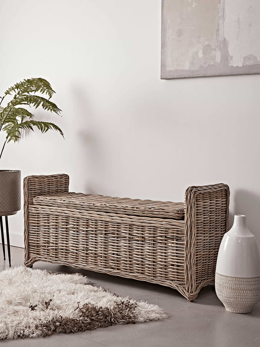 Round Rattan Storage Bench - Large