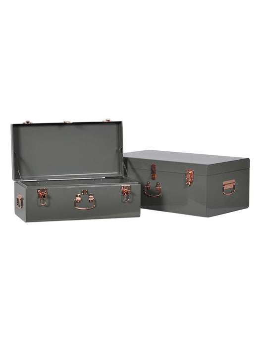 Two Olive Green Metal Trunks