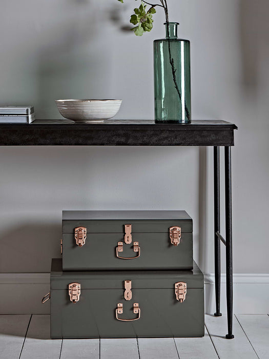 Two Olive Green Metal Trunks